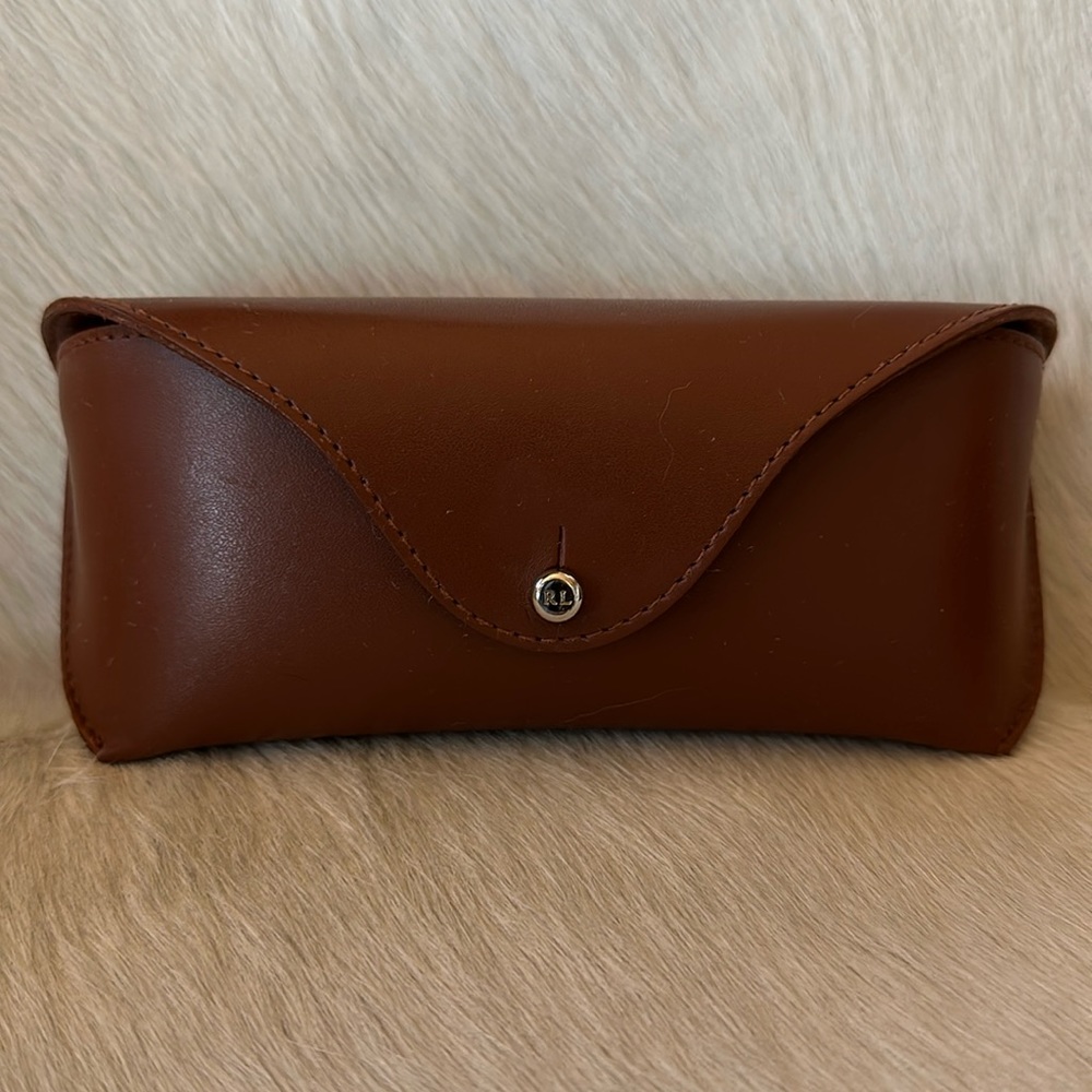 RALPH LAUREN SUNGLASSES EYEGLASSES GENUINE Leather Brown CASE Made In Italy